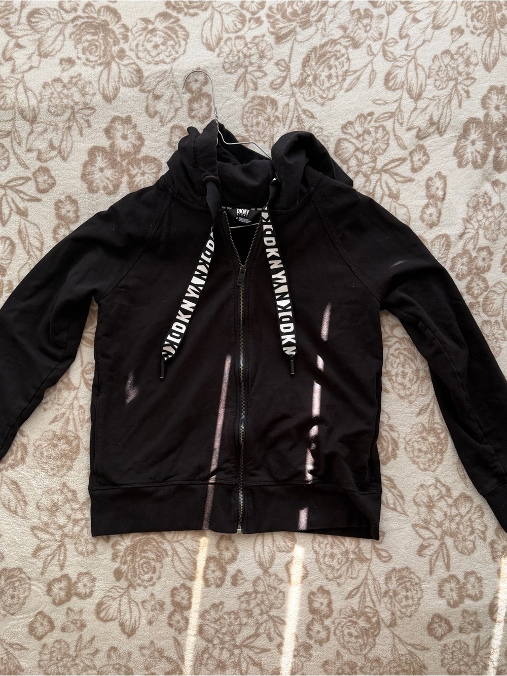 DKNY Black Zip Hoodie with White Branded Drawcords